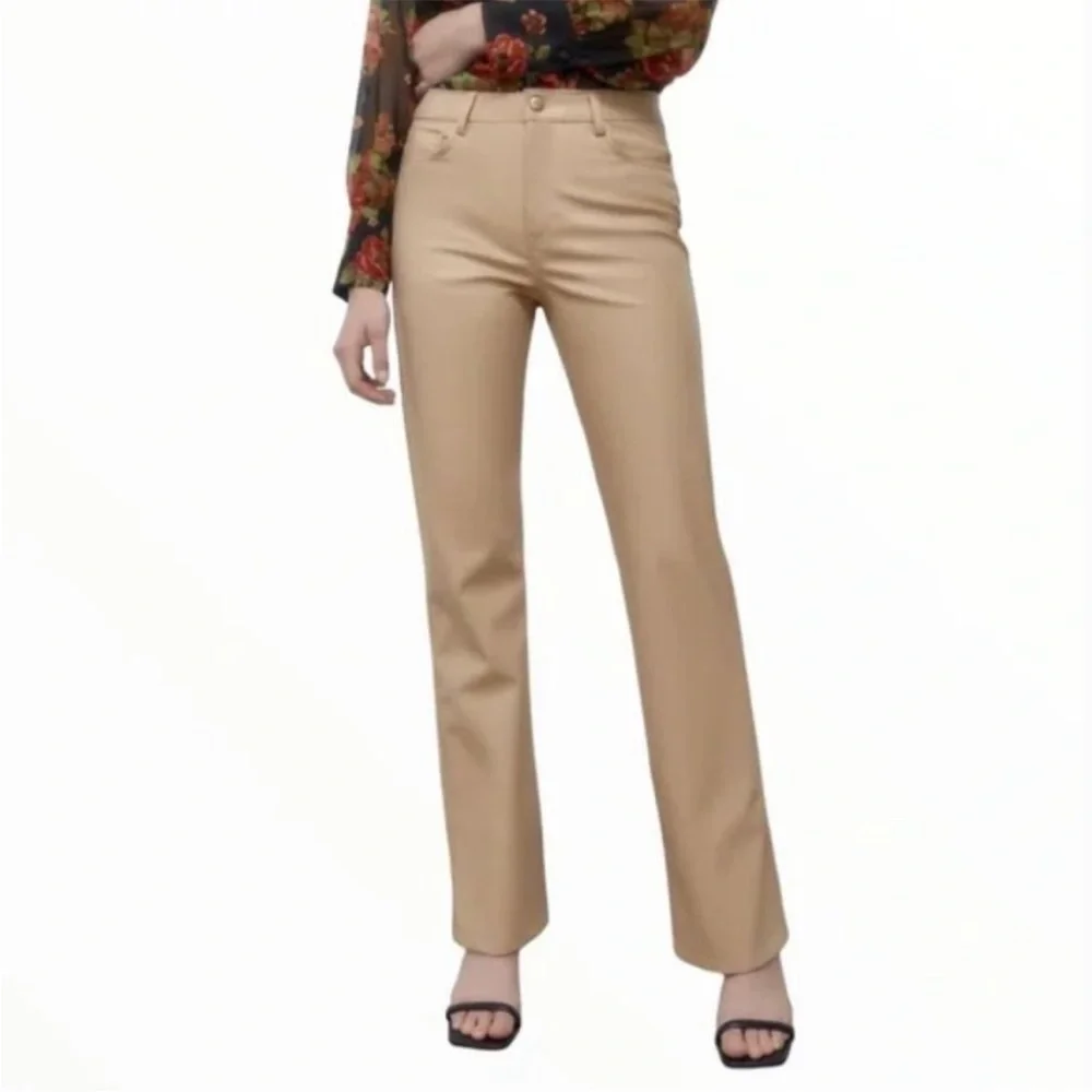 Zara Tan Leather Pants - Picture 4 of 11